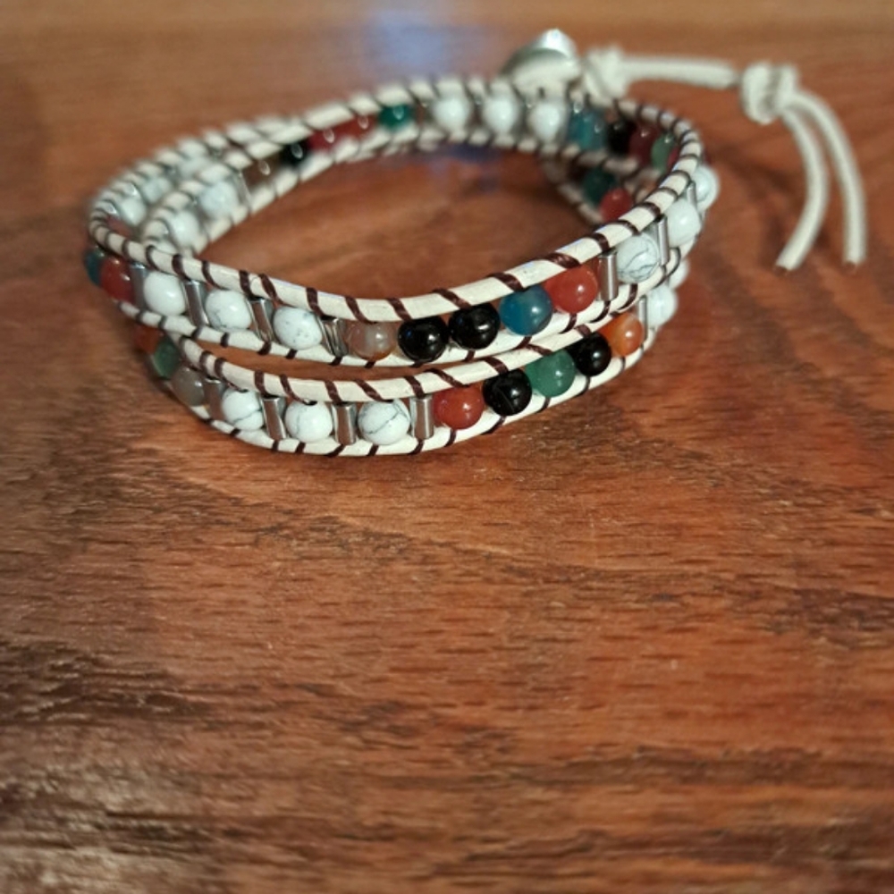 genuine stone wrap bracelet with white cord